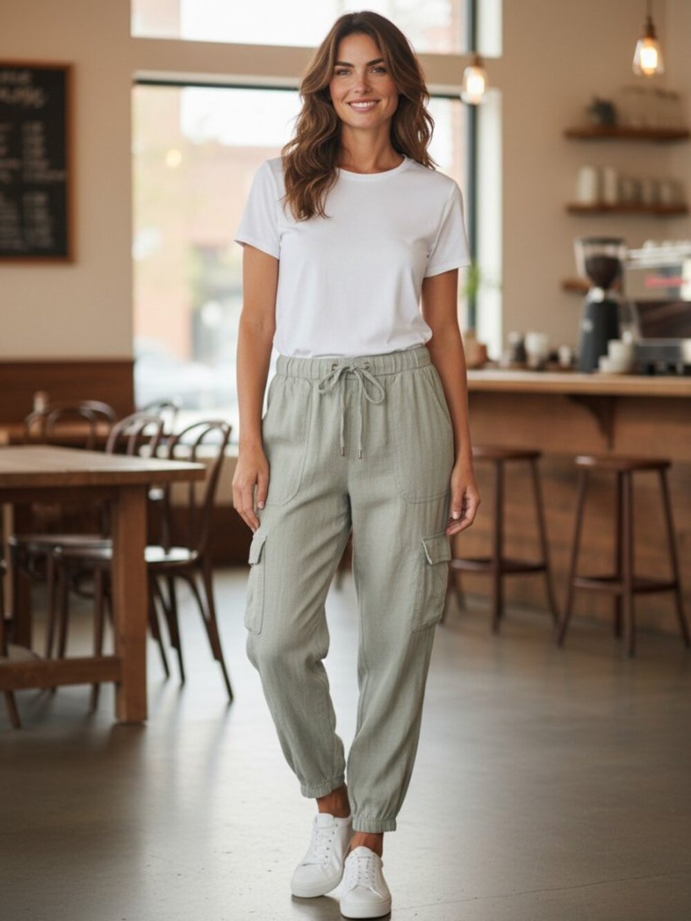 Linen Cargo Joggers Sage Green SIze S